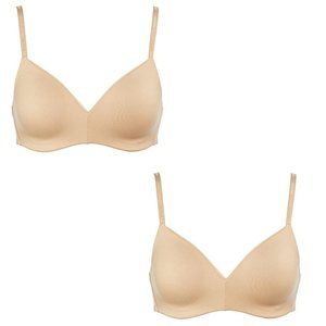 NiB Calvin Klein Lightly Lined Wirefree Microfiber 2pk Bra Nude Size M $50 3C486